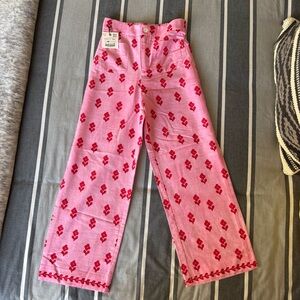 ZARA Girls Pink Floral Linen Pants